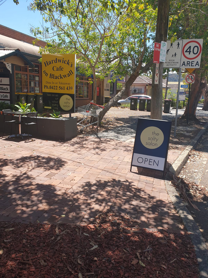Outside the Salty Salon in Woy Woy.